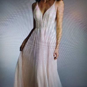 Basix Black Label Blush Embellished V-Neck Tulle Gown Sequin Dress Formal New XS